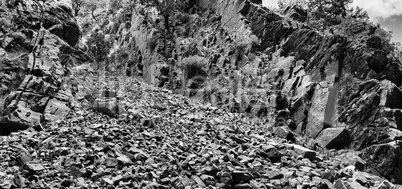 Horizontal black and white mountain landslide landscape backgrou