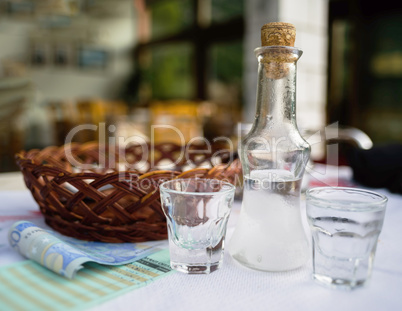 Horizontal vivid Greece raki cafe background backdrop