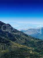 Vertical vivid clear summer mountain hills ridge landscape