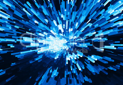 Horizontal vivid blue cube pixel explosion business background a