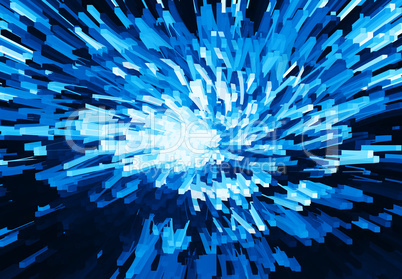 Horizontal vivid blue cube pixel explosion twirl business backgr