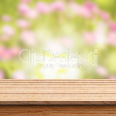 Wooden tabletop with blurred background, 3d-illustration
