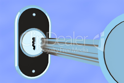 Key with lock cylinder, 3d illustration