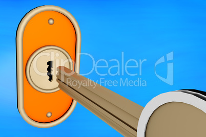 Key with lock cylinder, 3d illustration