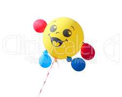 Yellow balloon flying on a white background