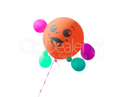 Red balloon flying on a white background