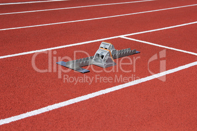 Athletics starting blocks on race track