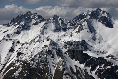 Snow-covered mountain tops. Russia, Caucasus.