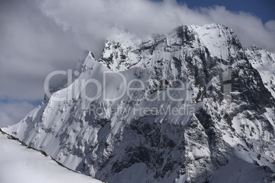 Snow-covered mountain tops. Russia, Caucasus.