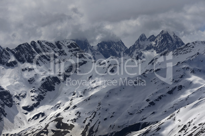 Snow-covered mountain tops. Russia, Caucasus.