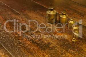 Different vintage brass weights unit