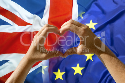 Hands heart symbol, exit Great Britain from European Union