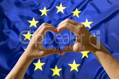 Hands heart symbol, European Union flag