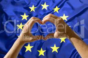 Hands heart symbol, European Union flag