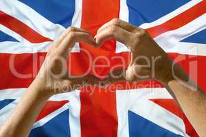 Hands heart symbol, UK flag