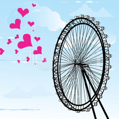 I love You London Poster Design and hearts vector illustration  and London eye design, vector illustration