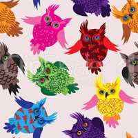 Owl bird seamless vector background