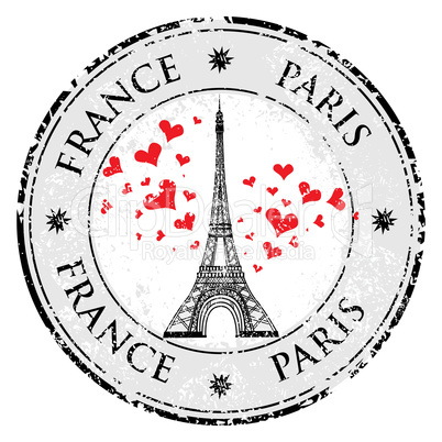 Paris town in France grunge stamp love heart, eiffel tower vector