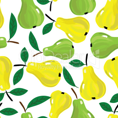 Vector seamless background with yellow and green pears.
