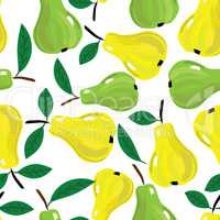 Vector seamless background with yellow and green pears.