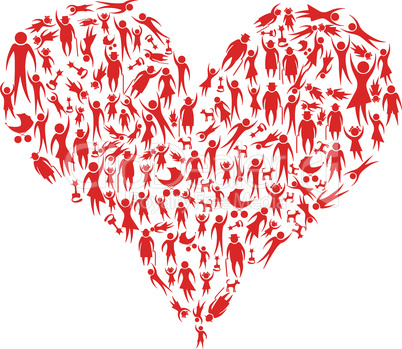 Red icon people forming a big heart vector illustration