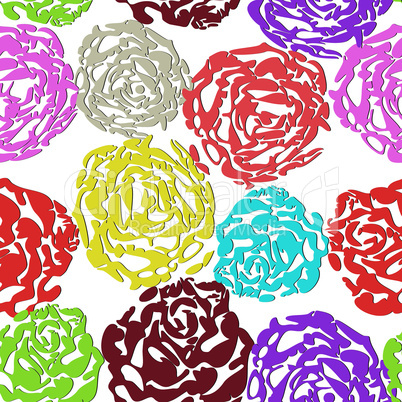 Seamless flower background with colorful rose and leaves, element for design, vector illustration.