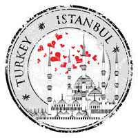 I Love Istanbul Design stamp vector The Blue Mosque,