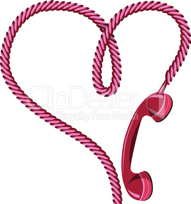Phone reciever and cord as heart. Love hotline concept vector for valentine's day