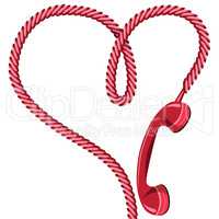 Phone reciever and cord as heart.
