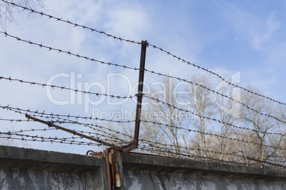 Security with a barbed wire fence. Protection concept design.