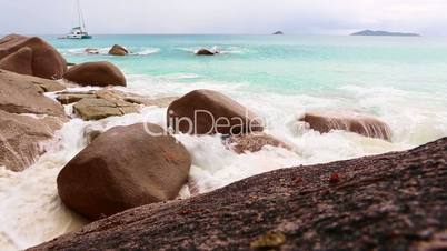 Rough waves at Anse Lazio, Praslin island, Seychelles