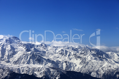 View on snowy mountains at nice sunny day