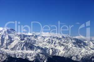 View on snowy mountains at nice sunny day