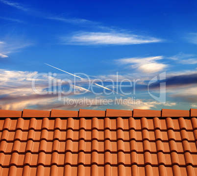 Roof tiles in evening