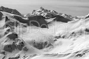 Black and white view on snowy peaks