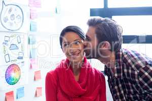 Man kissing female colleague in office