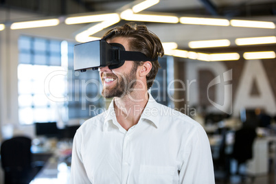 Businessman using virtual reality simulator