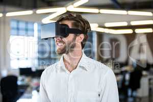 Businessman using virtual reality simulator