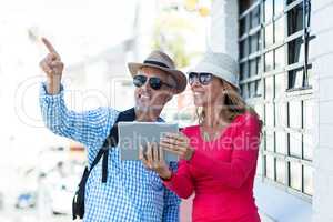 Mature couple holding digital tablet