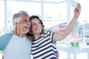Smiling mature couple taking selfie