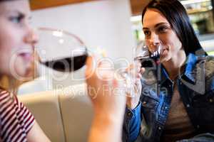 Female friends drinking red wine