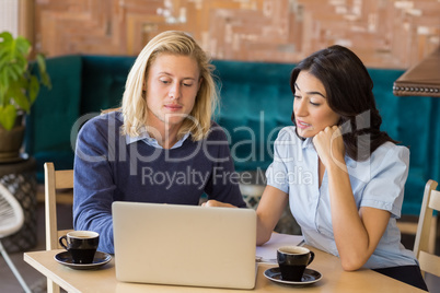 Business colleagues using laptop