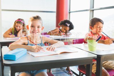 Schoolkids doing homework in classroom