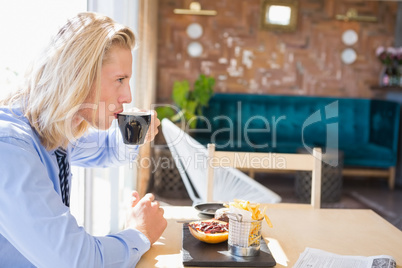 Man having coffee and breakfast