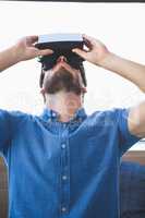 Close-up of man using virtual reality glasses