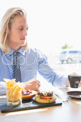 Man having coffee and breakfast