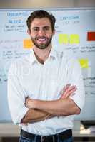 Confident businessman against whiteboard in office