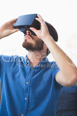 Close-up of man using virtual reality glasses