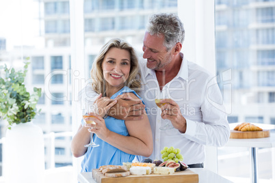 Romantic couple embracing at restaurant