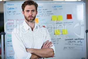 Confident businessman against whiteboard